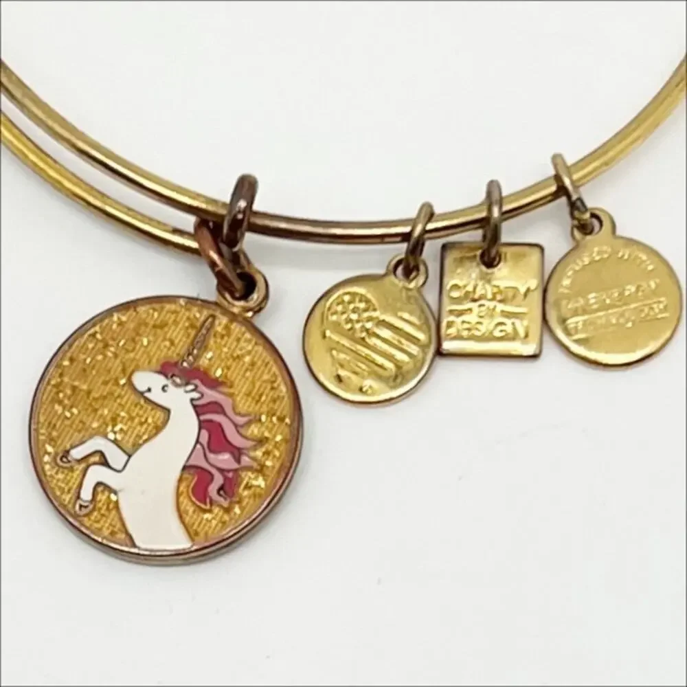 Alex and Ani Gold Tone Glitter Unicorn Expandable Charm Bangle Bracelet